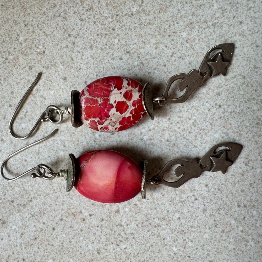 Southwestern Folk Artisan Sterling Silver & Red Jasper Earrings